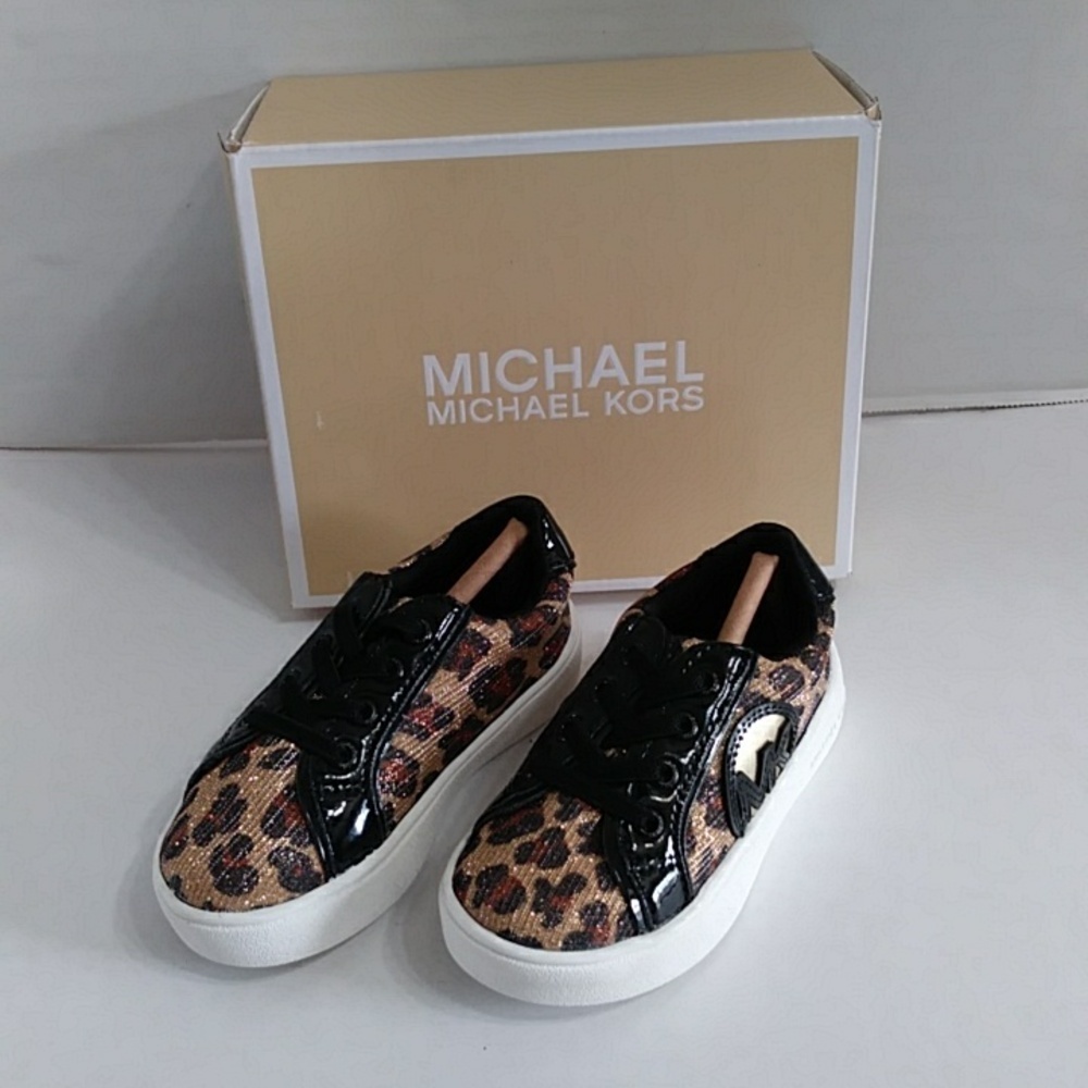Michael Kors Kids Black & Leopard Print Sneakers Size 6 *NWT* - Picture 1 of 7